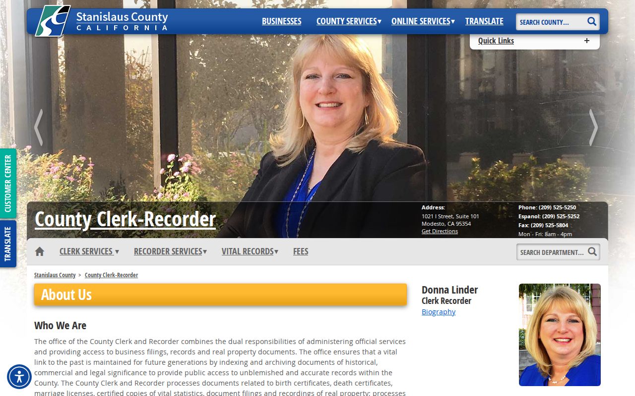 Stanislaus County residents directory Clerk-Recorder services
