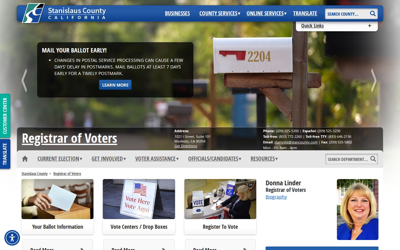 Stanislaus County residents directory voter registration service
