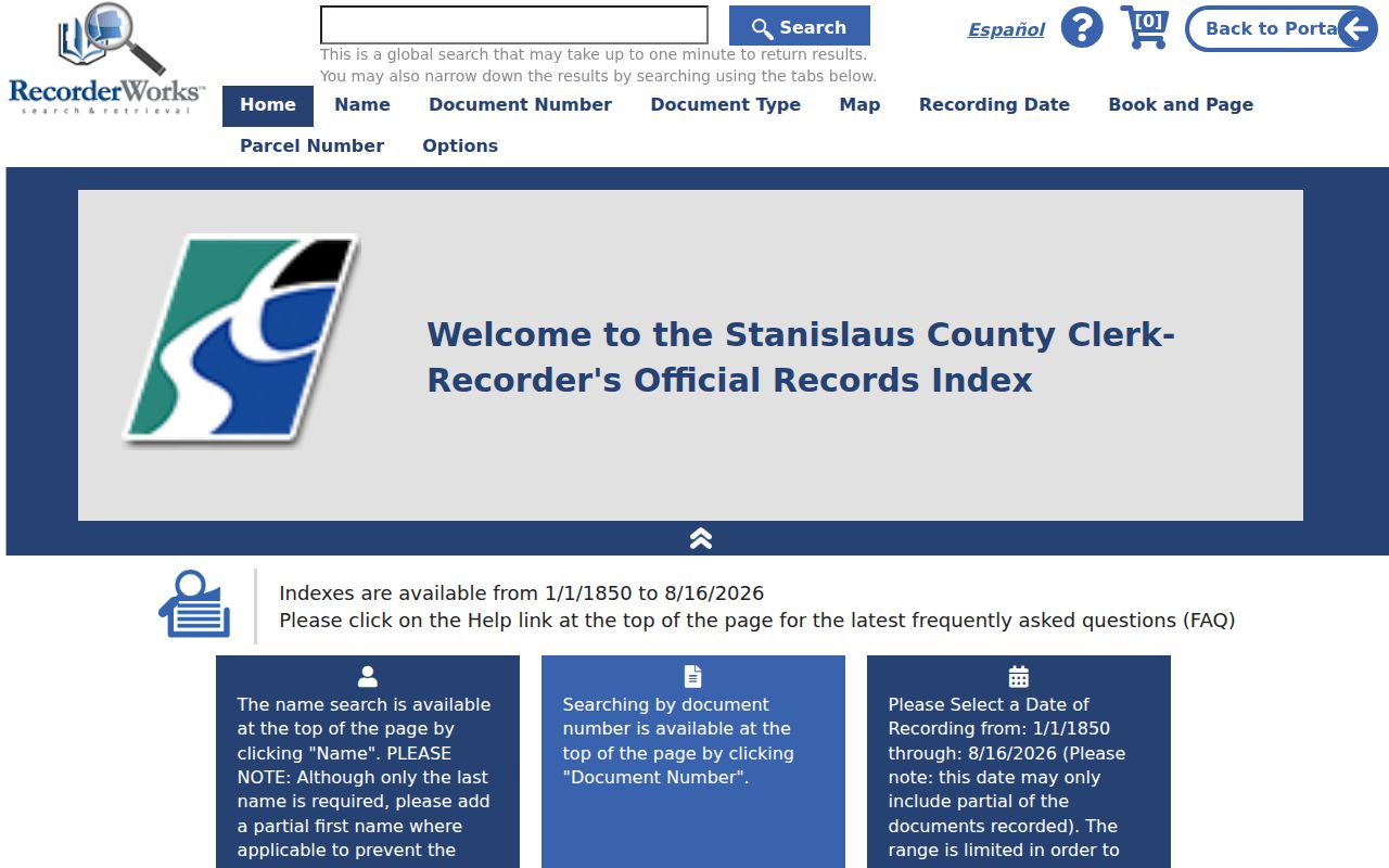Stanislaus County residents directory RecorderWorks official records index