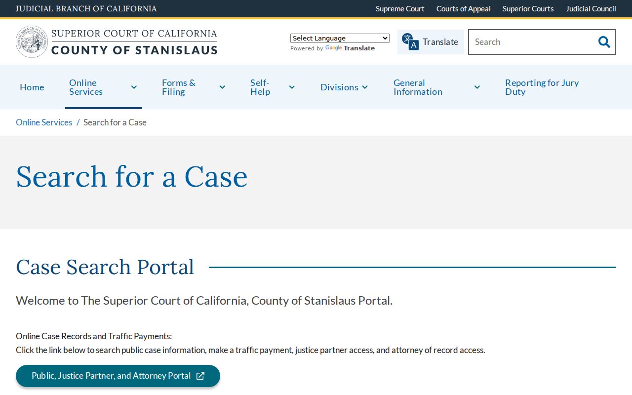 Stanislaus County residents directory Superior Court case search