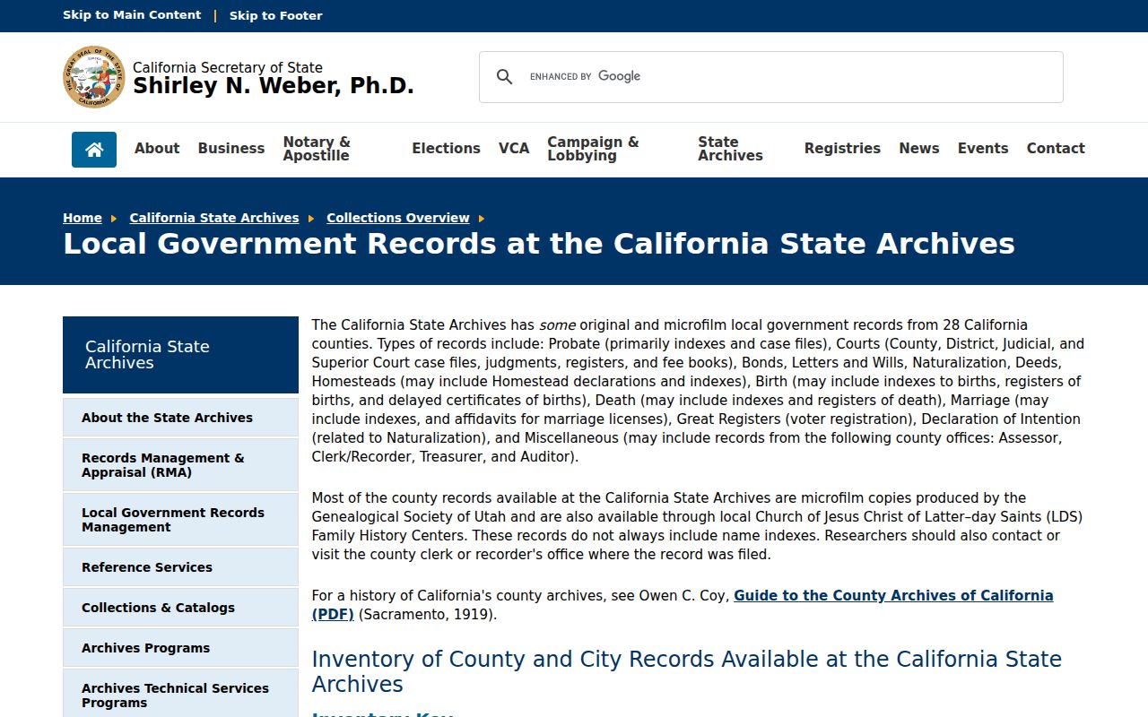 Stanislaus County previous residents State Archives county and city records