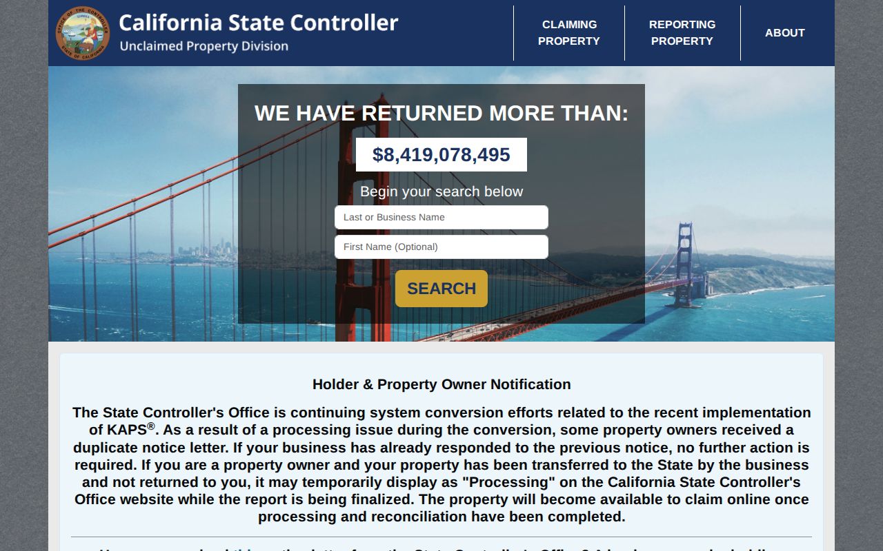 Stanislaus County resident lookup California unclaimed property search