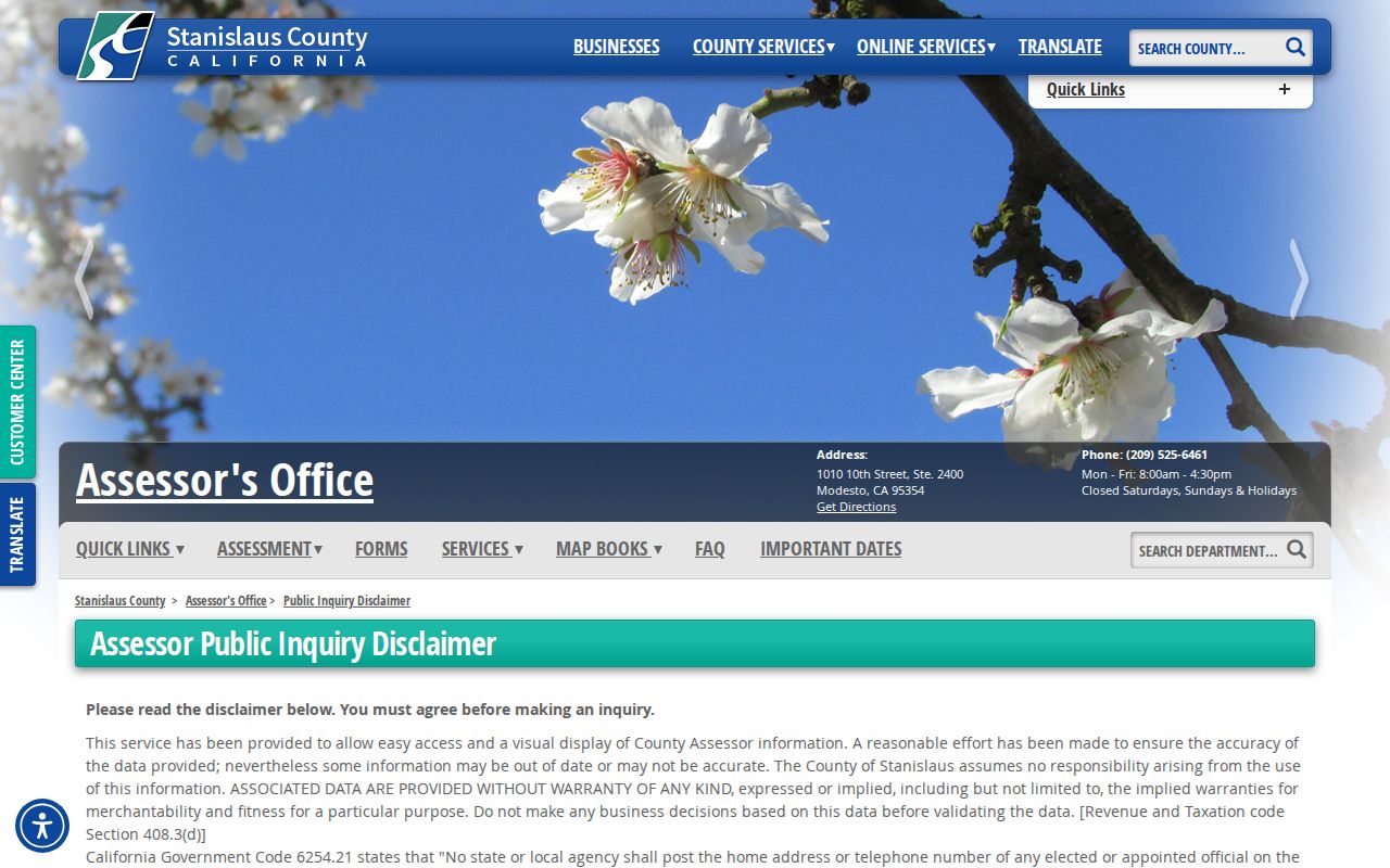 Stanislaus County street directory Assessor Public Inquiry